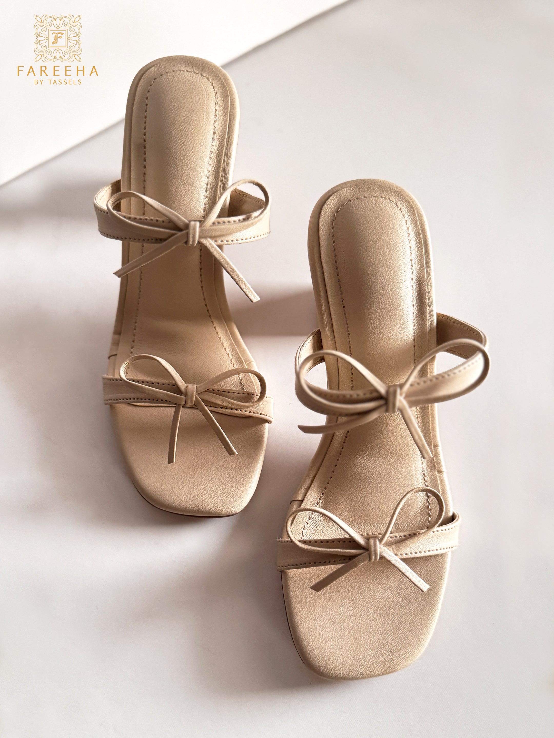 Beige Bow Heels