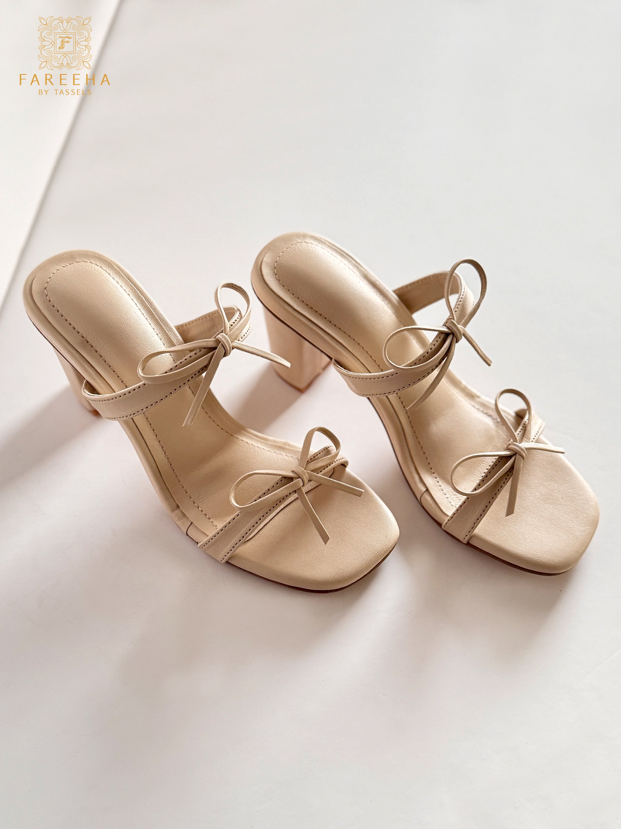 Beige Bow Heels