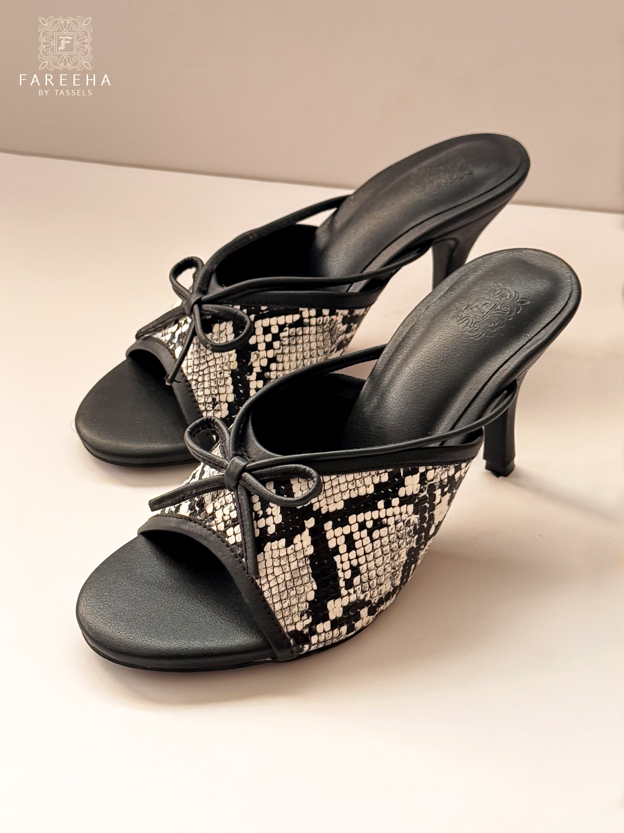 Black Snake Print Heels