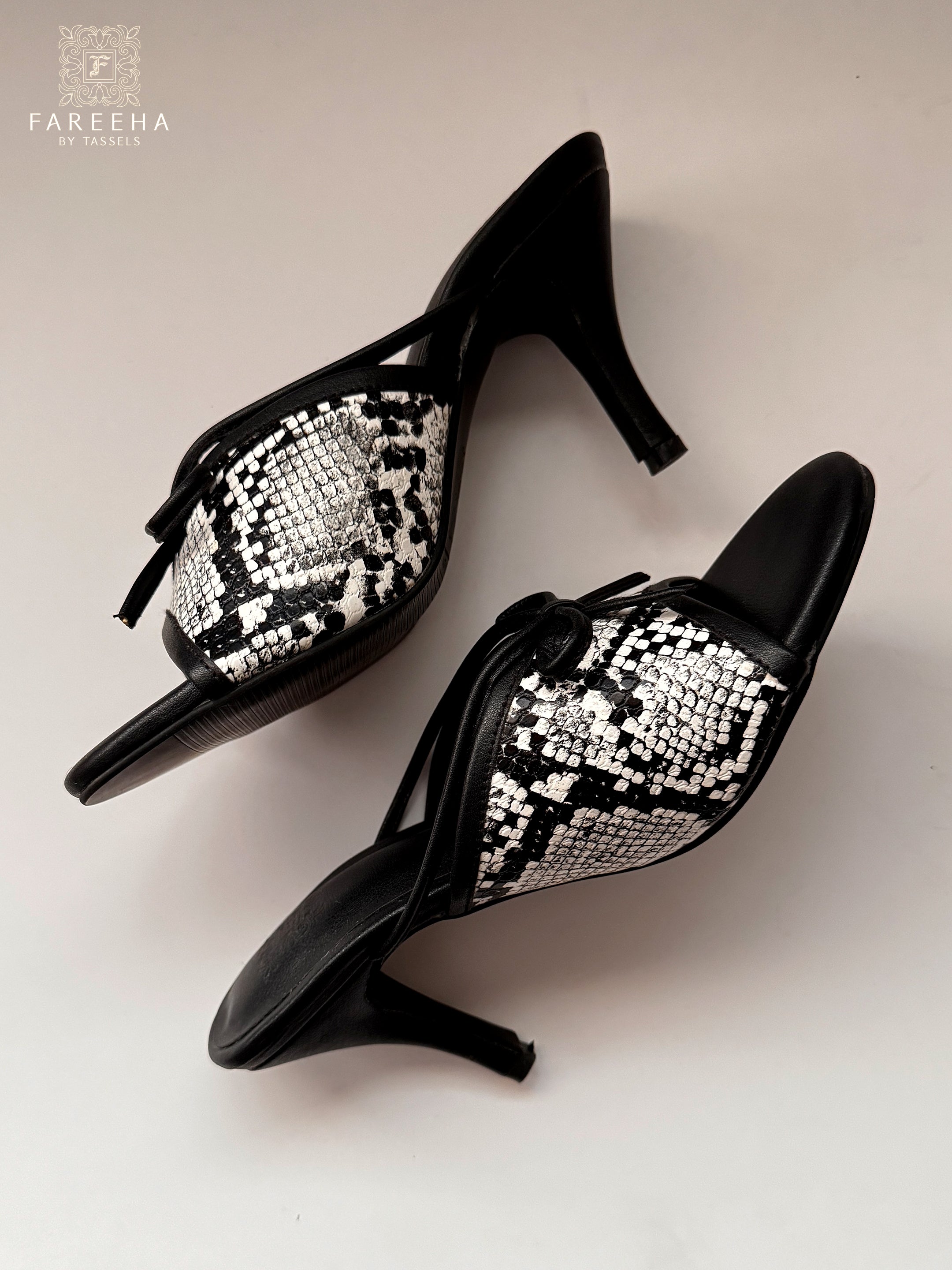 Black Snake Print Heels