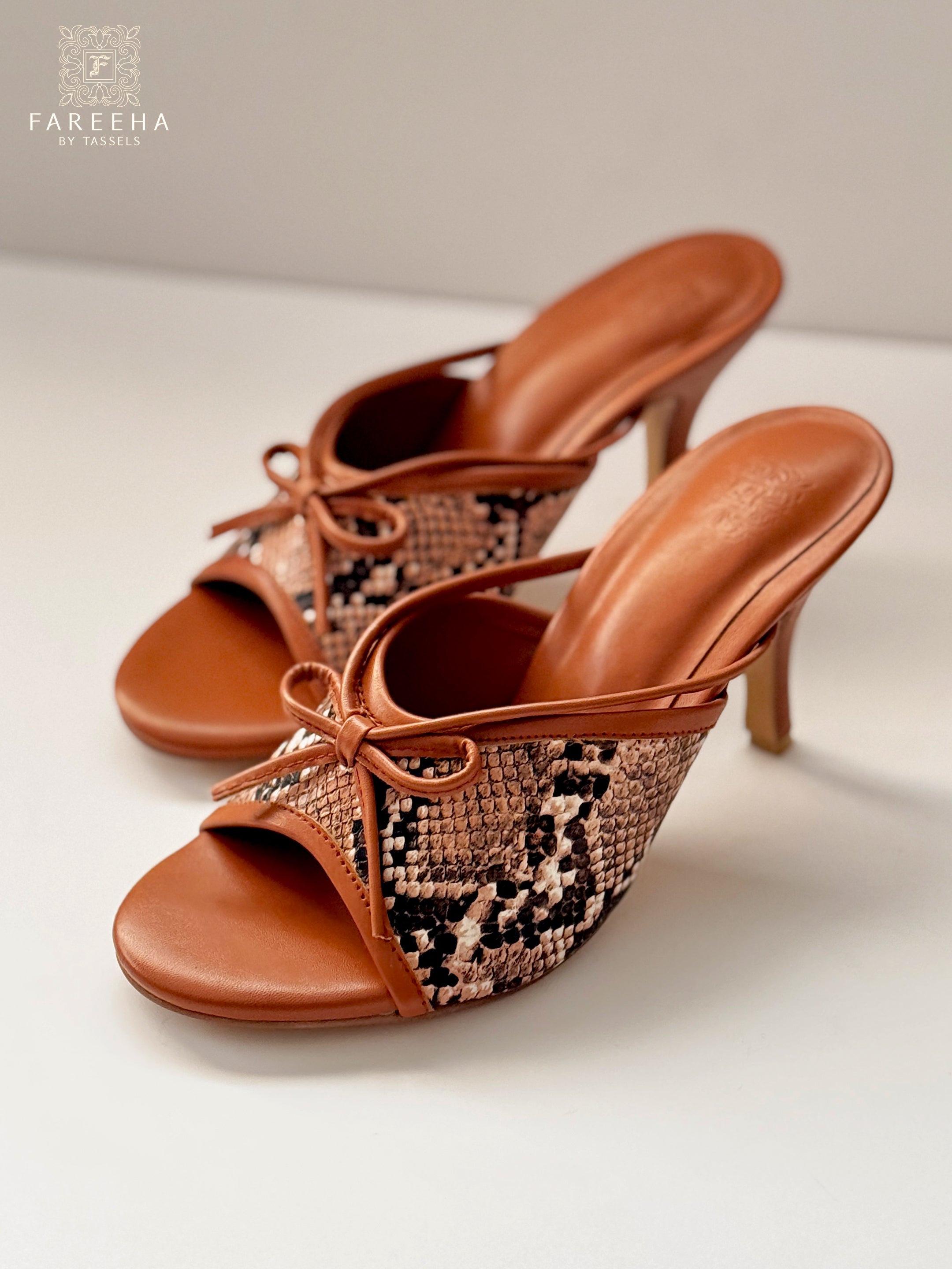 Brown Snake Print Heels