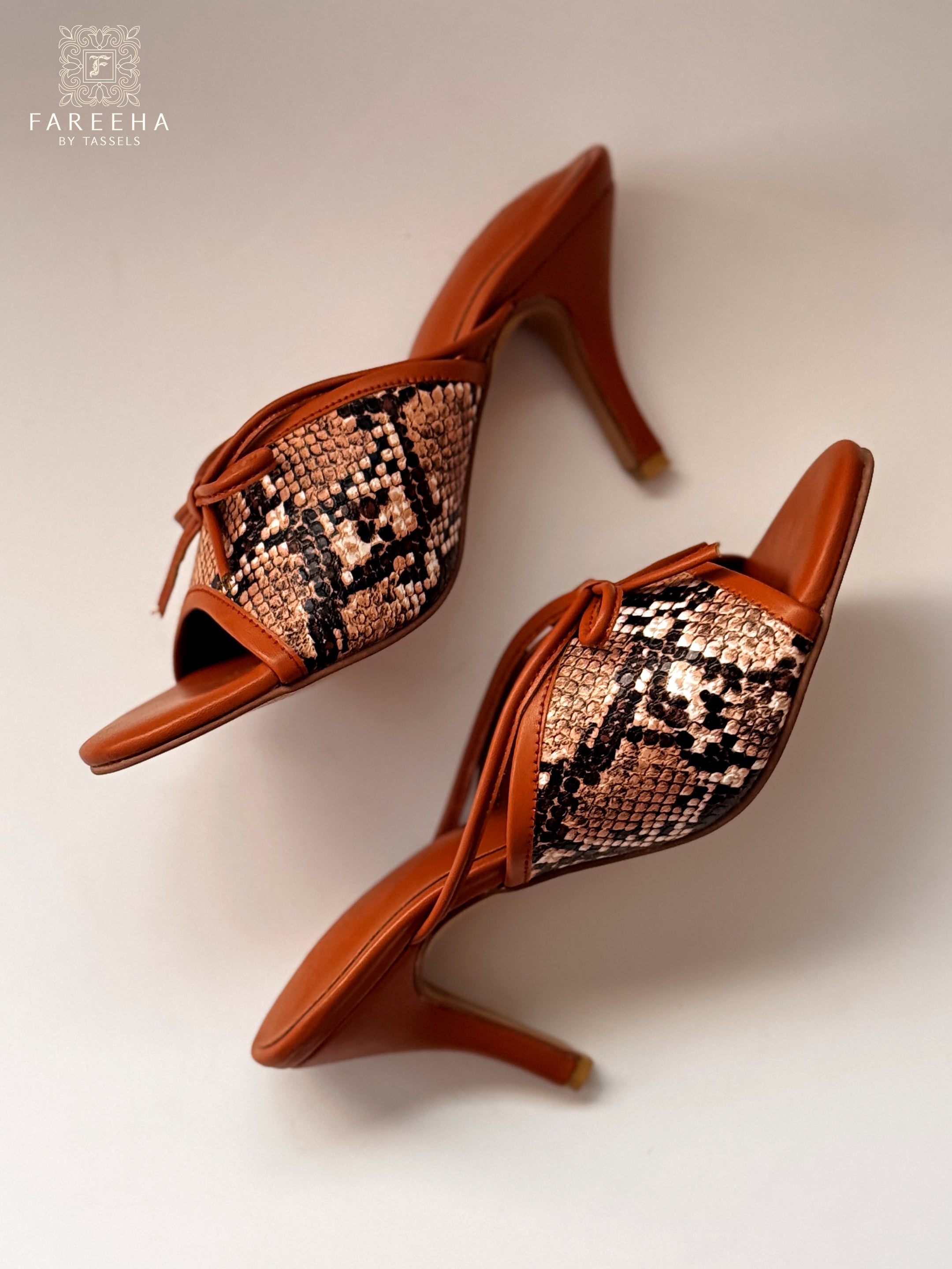 Brown Snake Print Heels