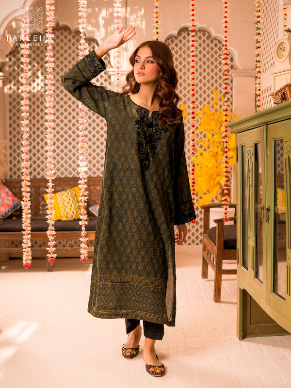 Fareeha By Tassels Embroidered Stitched 2 Piece Suit Modina - Emerald - Pret Wear