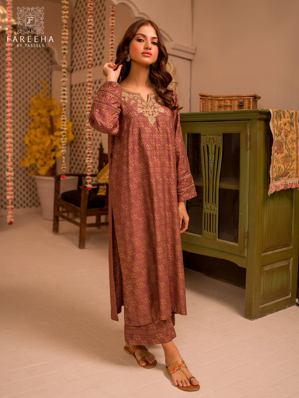 Fareeha By Tassels Embroidered Stitched 2 Piece Suit Modina - Lavender - Pret Wear